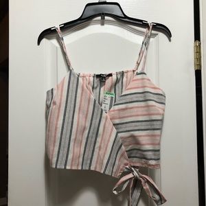 New striped side tie crop top
